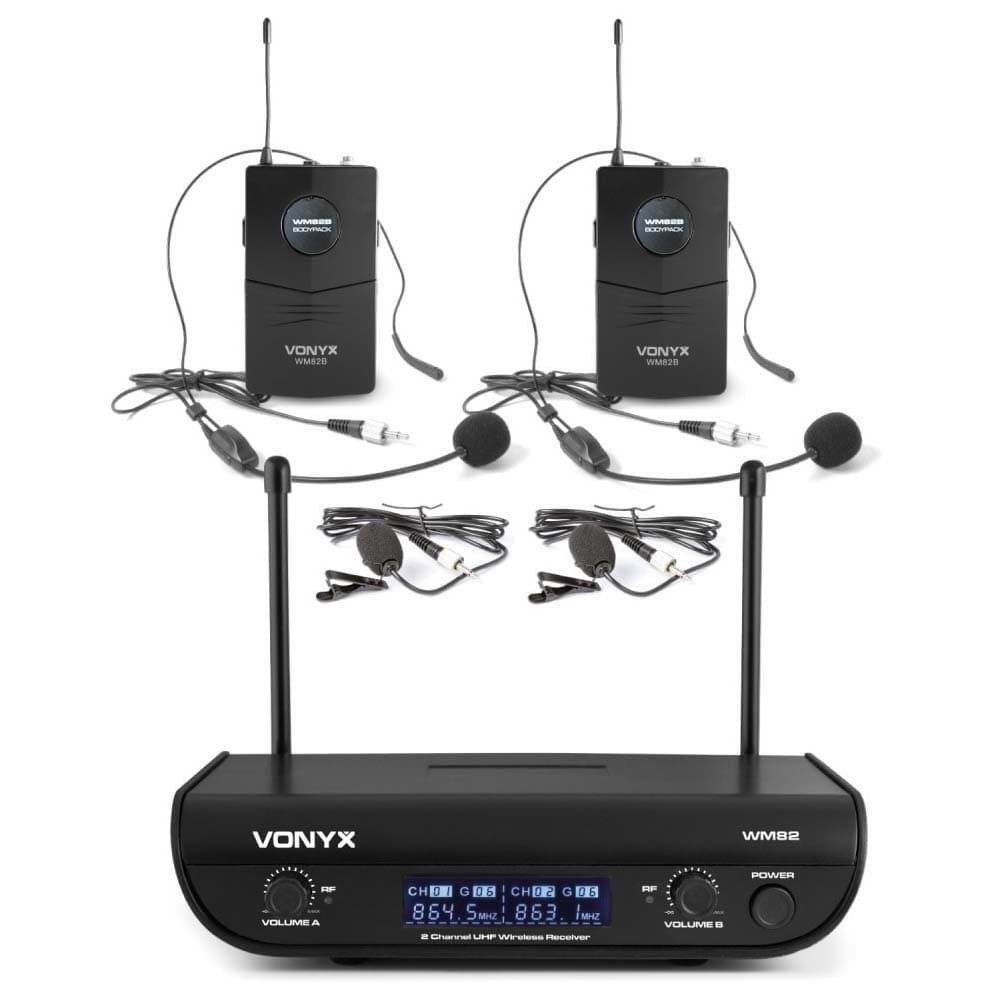Vonyx WM82BP Dual UHF Bodypack Wireless Microphone System - Image 1